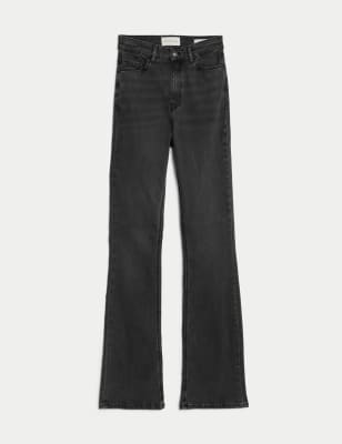 Women High Waist Flare Pants Slim Fit Pockets Flare Jeans Wide Leg