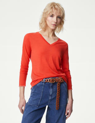 

Womens Per Una Oberteil mit V-Ausschnitt aus Wollgemisch - Sun Glow, Sun Glow