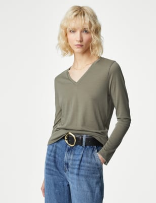 

Womens Per Una Wool Blend V-Neck Top - Light Khaki, Light Khaki