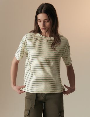 Per Una Women's Pure Cotton Striped T-Shirt - 20 - Ecru Mix, Ecru Mix