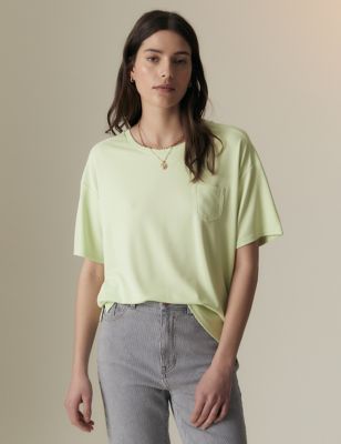 Per Una Women's Lyocell Rich Pocket T-Shirt - 8 - Pale Apple, Pale Apple,Light Khaki