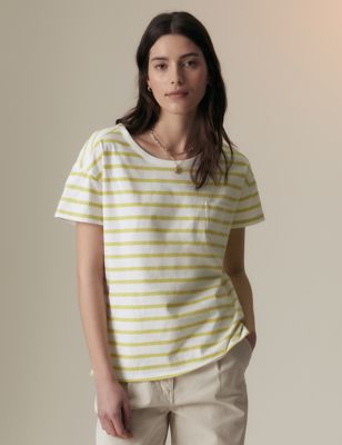Per Una Womens Pure Cotton Striped T-shirt - 8 - Yellow Mix, Yellow Mix