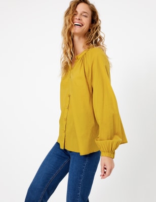 Pure Cotton Blouson Sleeve Blouse