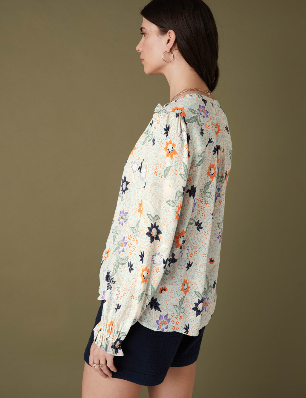 Floral Notch Neck Popover Blouse image 4