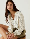 Floral Notch Neck Popover Blouse
