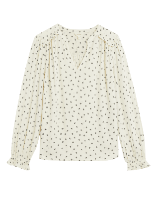 

Womens Per Una Floral Notch Neck Popover Blouse - Ivory Mix, Ivory Mix