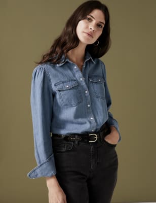 

Womens Per Una Denim Collared Shirt - Light Indigo, Light Indigo