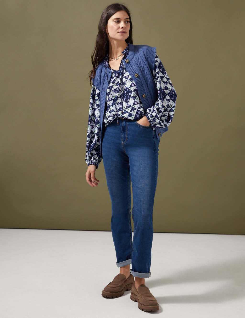 Geometric Tie Neck Puff Sleeve Blouse image 4