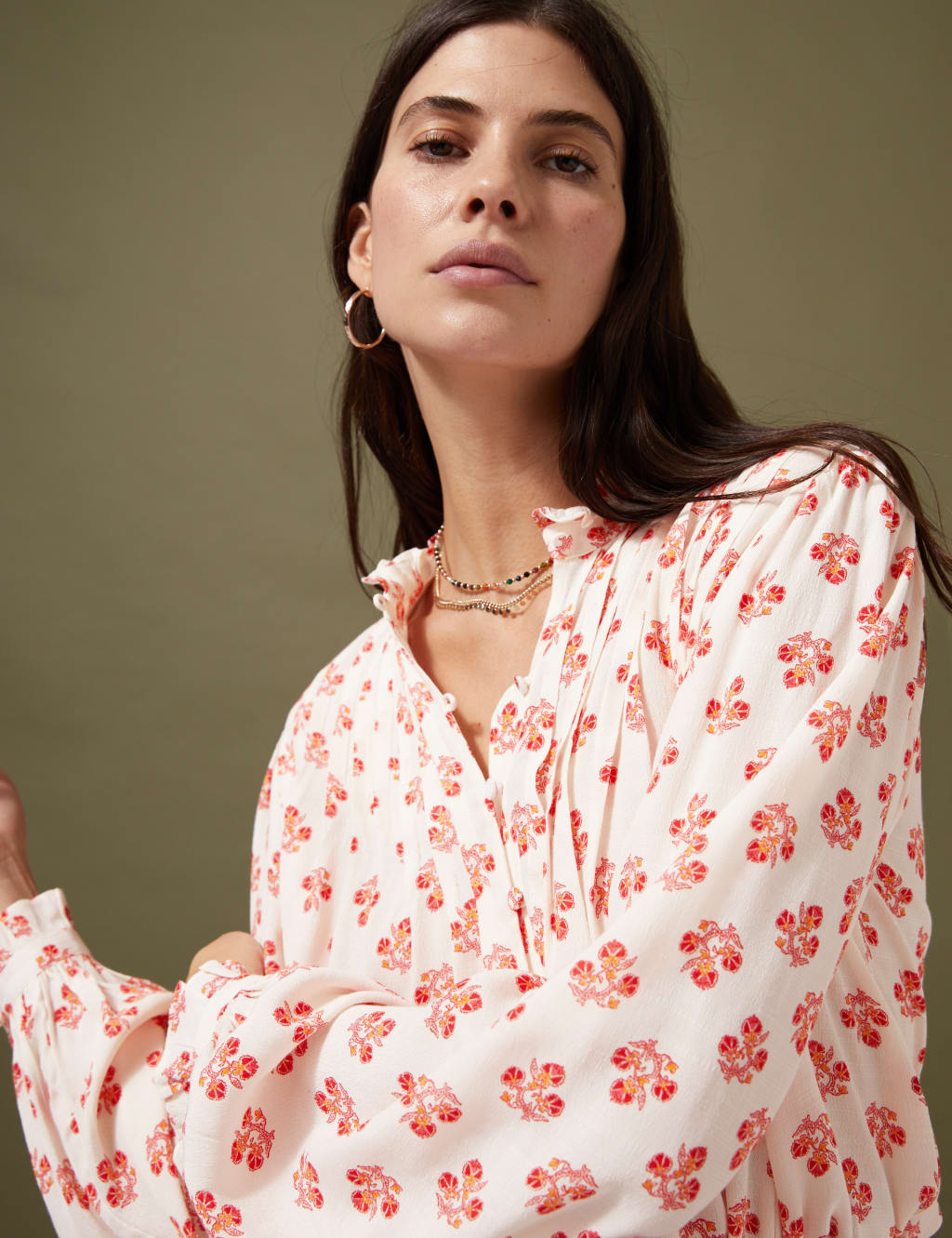 Floral Pintuck Long Sleeve Blouse image 2