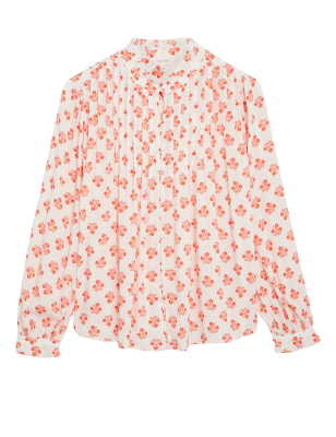 

Womens Per Una Floral Pintuck Long Sleeve Blouse - Cream Mix, Cream Mix