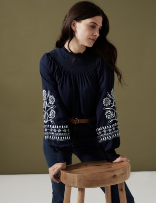 

Per Una Blusa con bordado y cuello chimeneaWomens - Navy Mix, Navy Mix