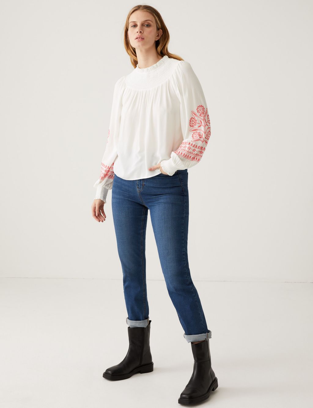 Embroidered Funnel Neck Blouse image 3