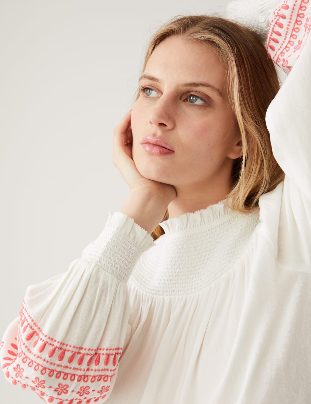 Embroidered Funnel Neck Blouse image 4