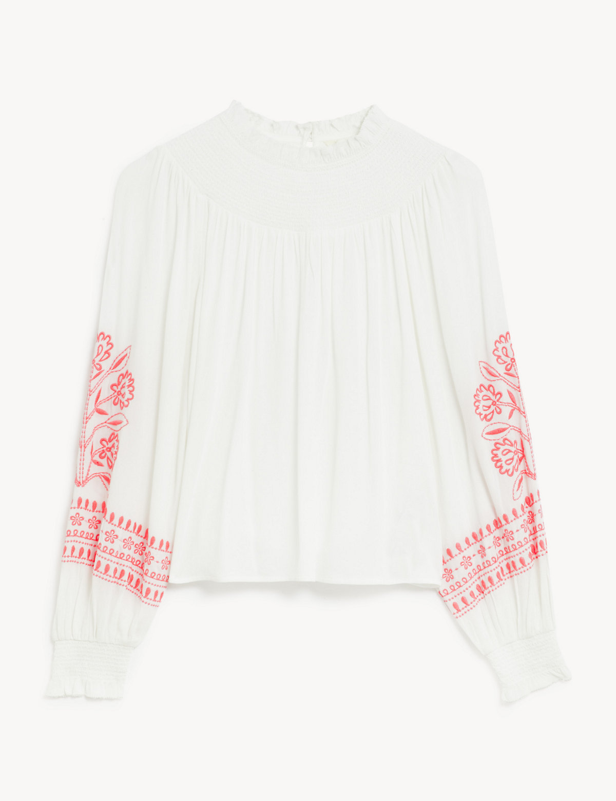 Embroidered Funnel Neck Blouse