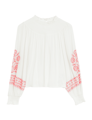 

Womens Per Una Embroidered Funnel Neck Blouse - Ivory Mix, Ivory Mix