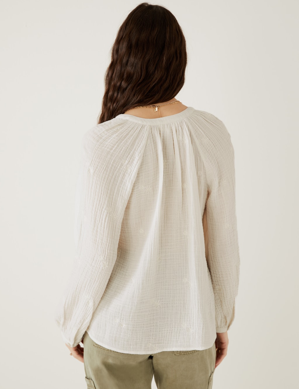 Pure Cotton Embroidered Notch Neck Blouse image 3