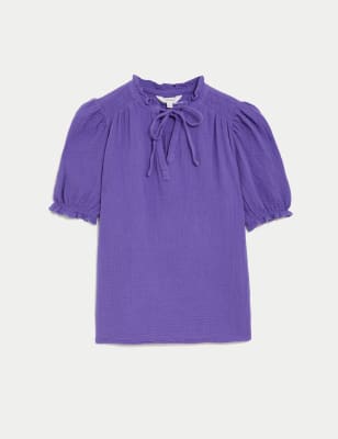 Pure Cotton Textured Notch Neck Blouse