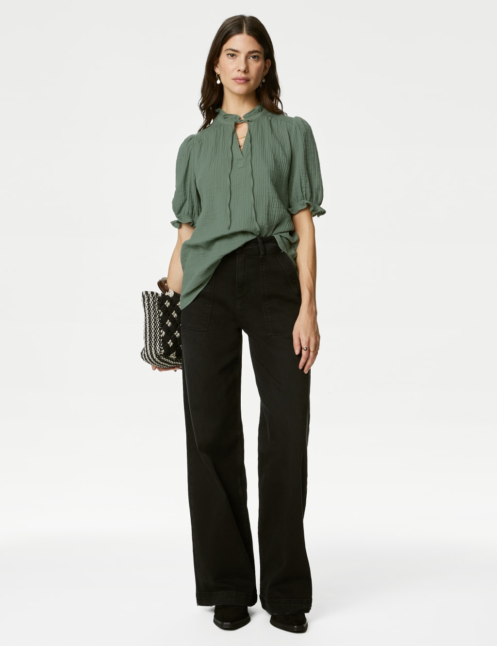 Pure Cotton Textured Notch Neck Blouse image 3