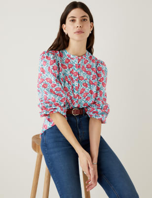 

Womens Per Una Pure Cotton Printed Button Detail Blouse - Pink Mix, Pink Mix