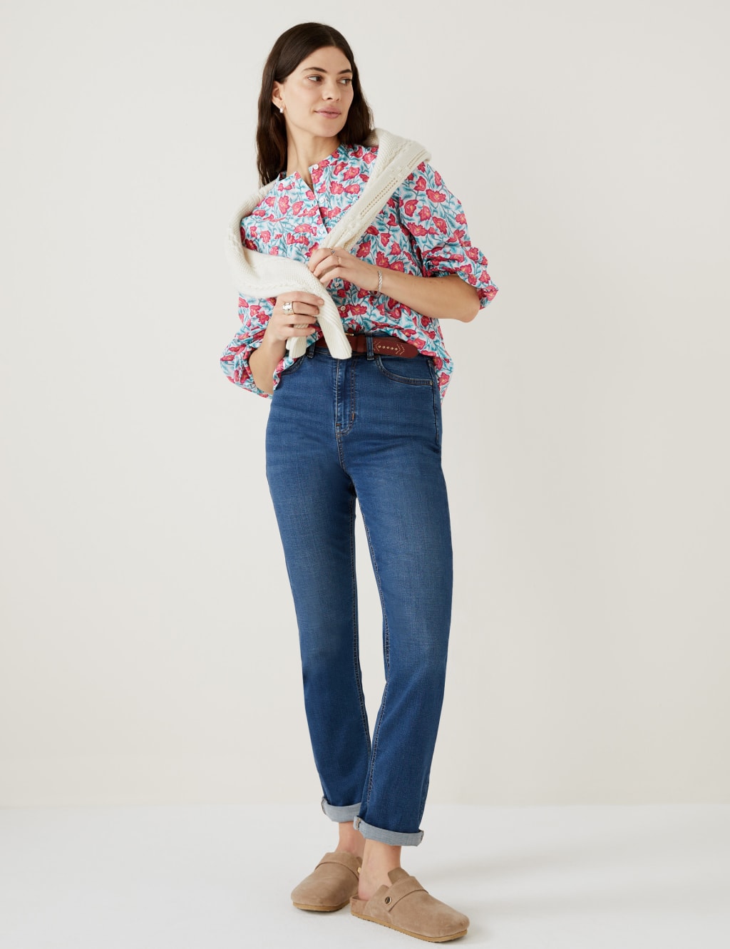 Pure Cotton Printed Button Detail Blouse image 2