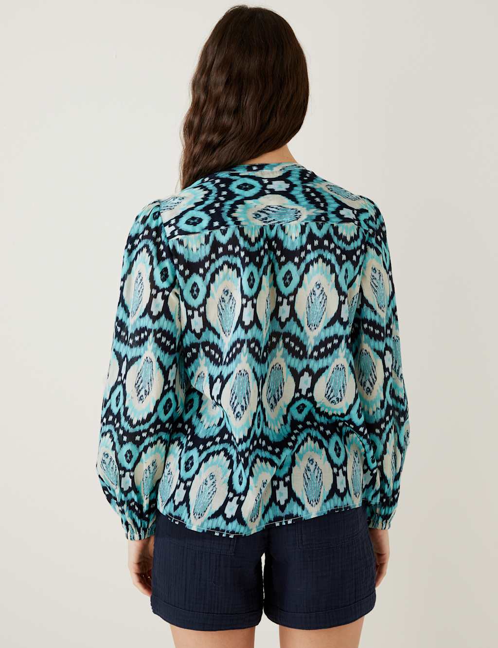 Pure Cotton Printed Button Detail Blouse image 4
