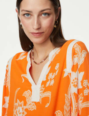 

Womens Per Una Floral Notch Neck Lace Detail Blouse - Orange Mix, Orange Mix