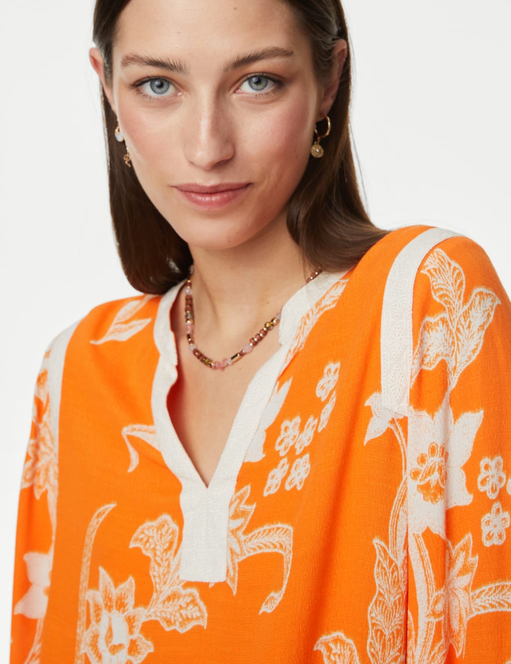 Floral Notch Neck Lace Detail Blouse image 1