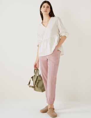 

Per Una Blusa con bordado de escote en pico de linoWomens - Ecru, Ecru