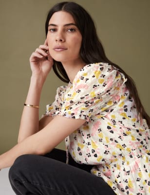 

Womens Per Una Sparkly Floral Waisted Blouse - Ecru Mix, Ecru Mix