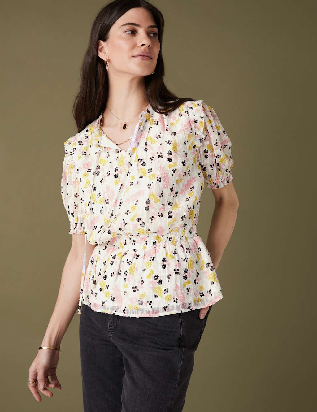 Sparkly Floral Waisted Blouse image 2