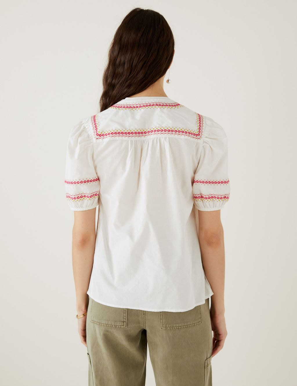 Pure Cotton Embroidered Notch Neck Blouse image 4