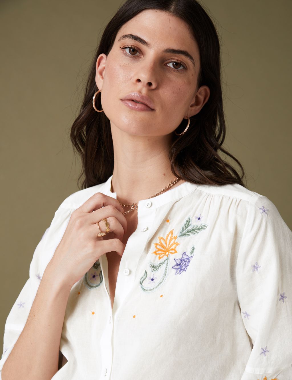 Pure Cotton Embroidered Round Neck Blouse image 2