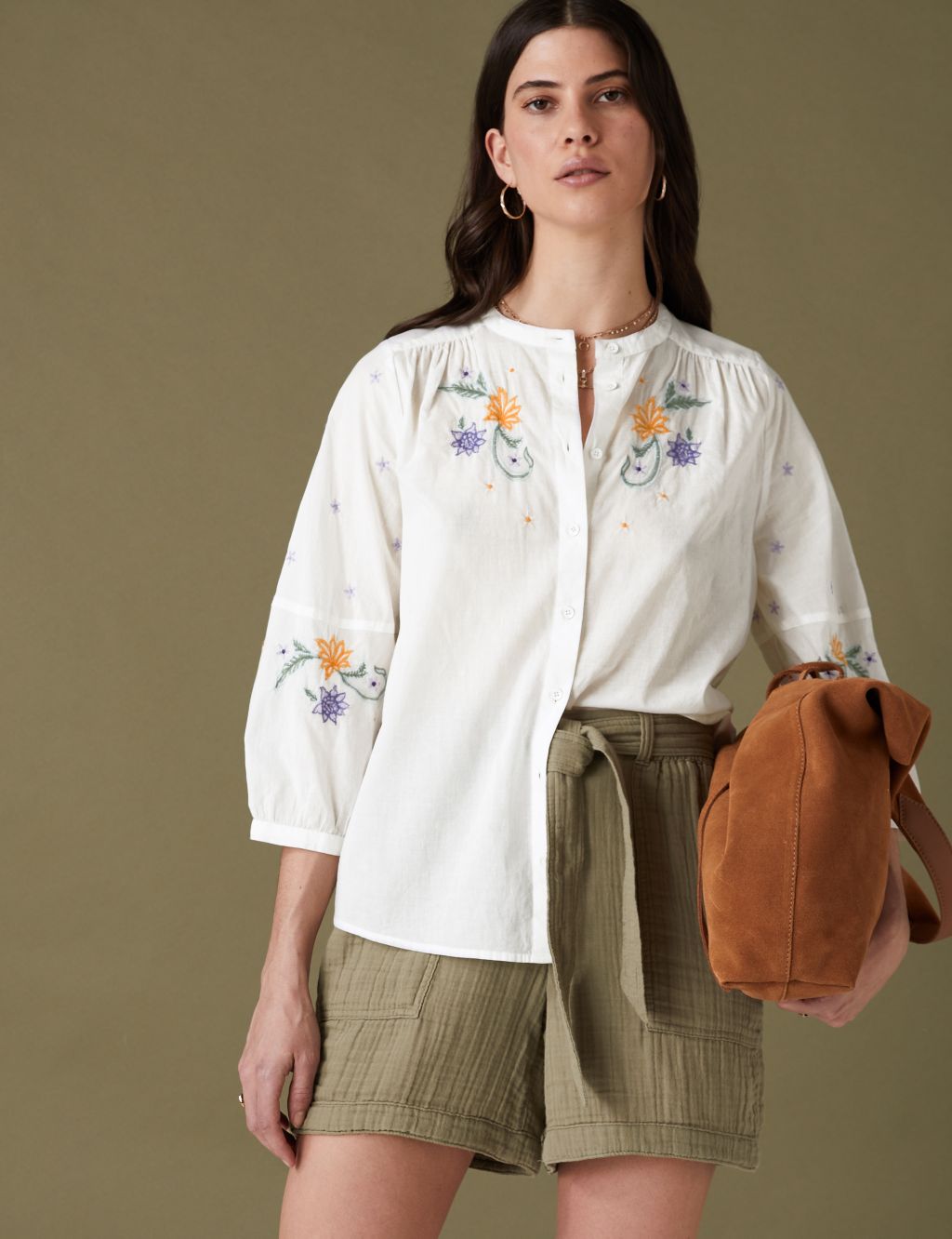 Pure Cotton Embroidered Round Neck Blouse image 3