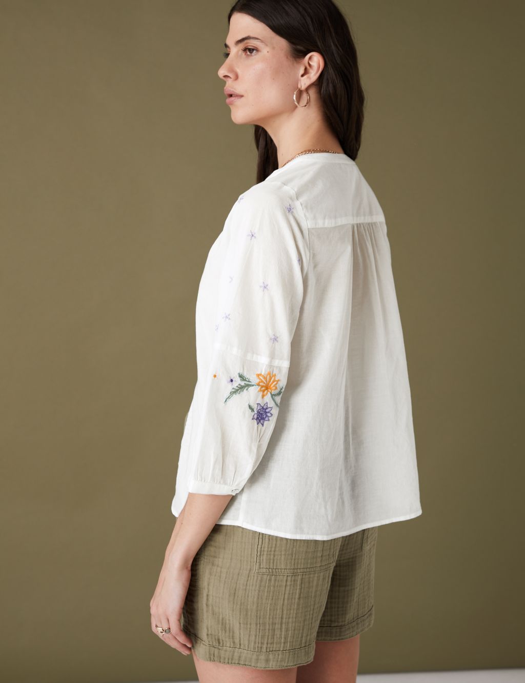 Pure Cotton Embroidered Round Neck Blouse image 4