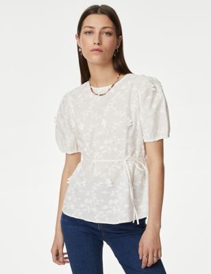 

Womens Per Una Pure Cotton Floral Textured Blouse - Ivory, Ivory