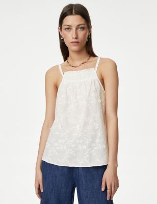 

Womens Per Una Pure Cotton Floral Textured Cami Top - Ivory, Ivory