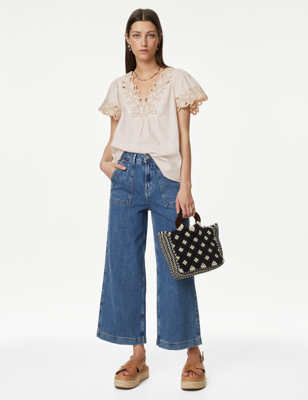 Pure Cotton Embroidered V-Neck Blouse image 2