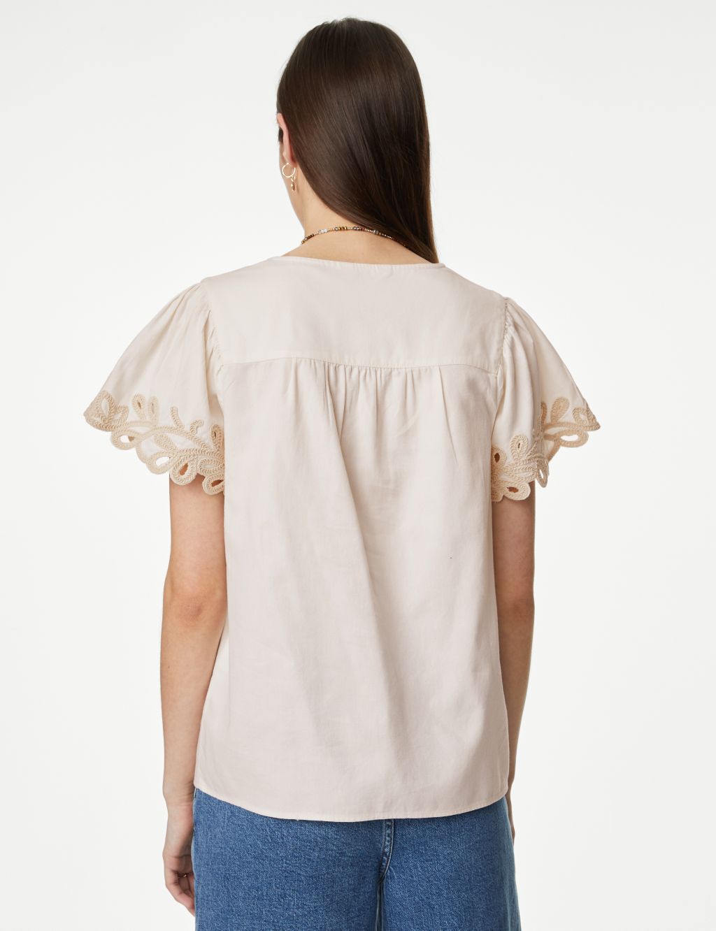 Pure Cotton Embroidered V-Neck Blouse image 4
