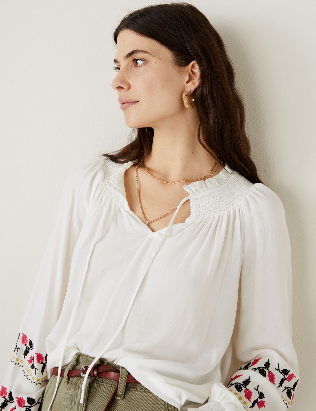 Embroidered Tie Neck Blouse image 2