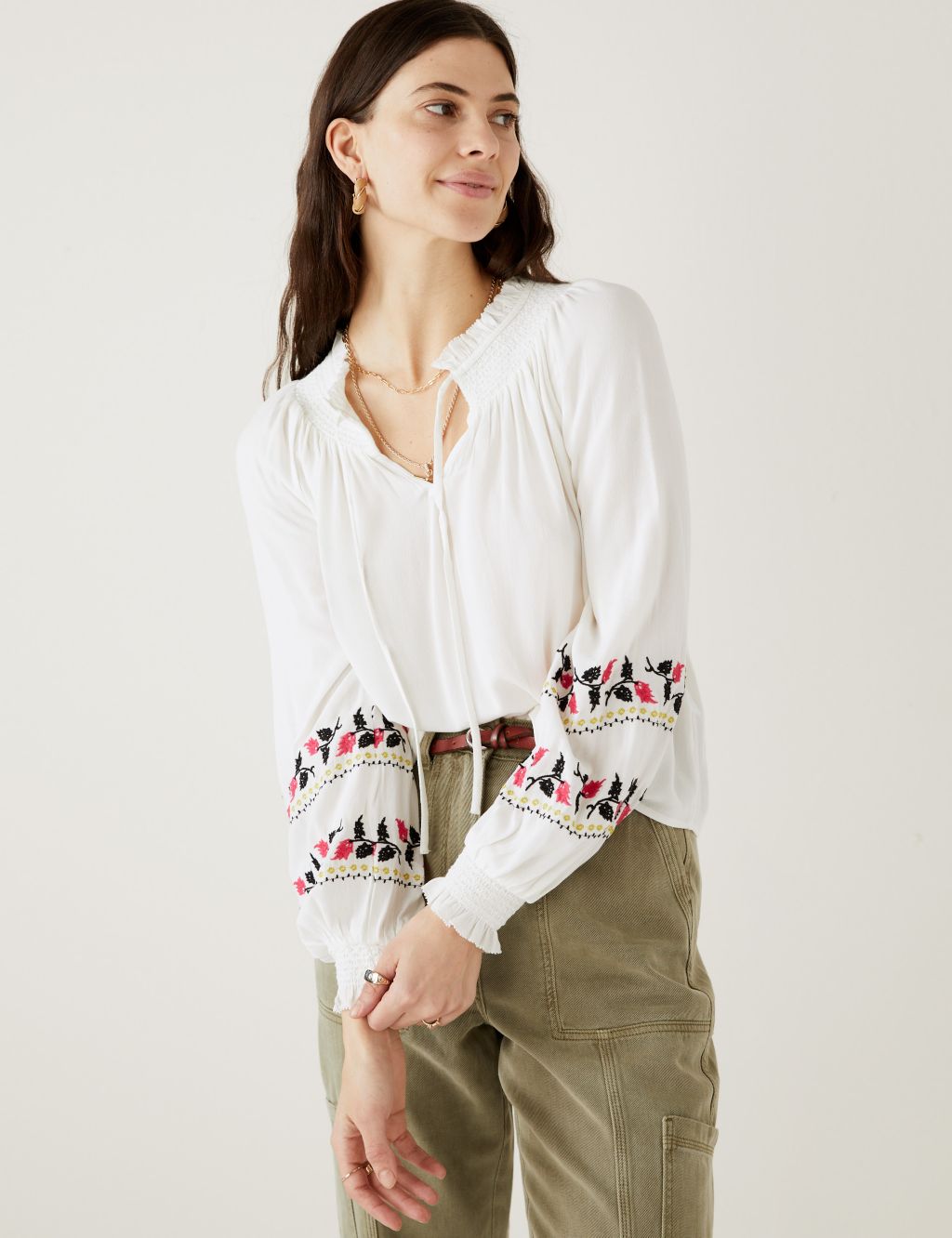 Embroidered Tie Neck Blouse image 3