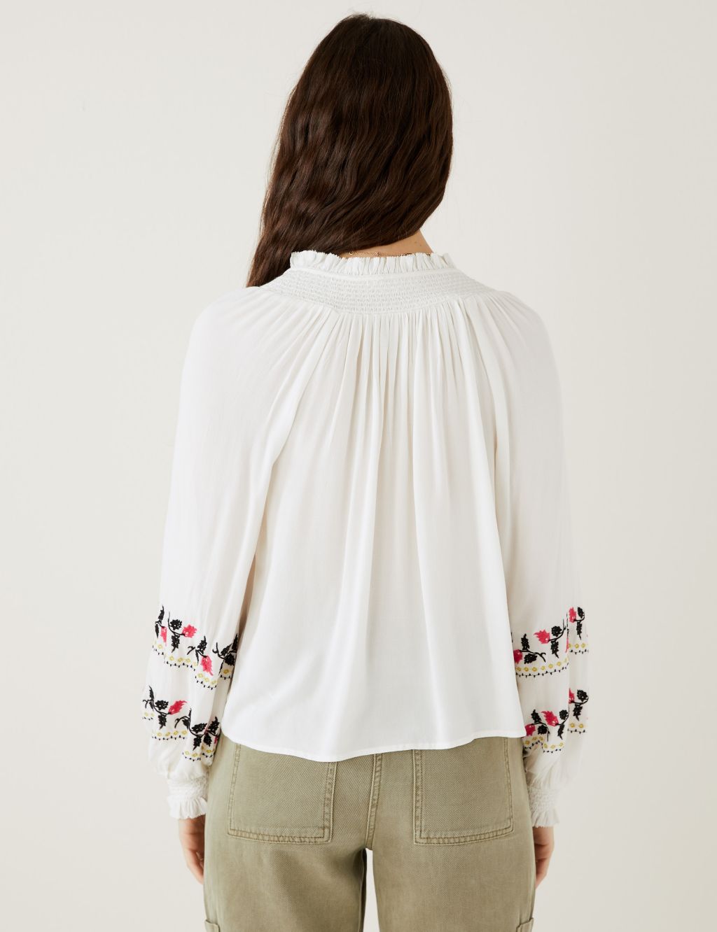 Embroidered Tie Neck Blouse image 5