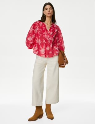 

Per Una Blusa estampada 100% algodón con cuello con muescaWomens - Pink Mix, Pink Mix