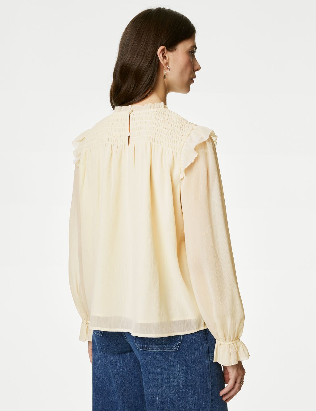 Shirred High Neck Frill Detail Blouse image 5