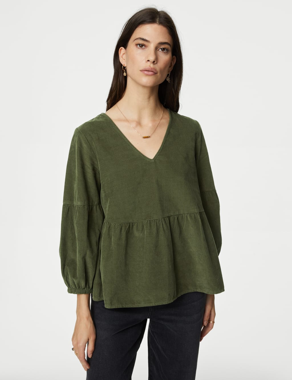 Pure Cotton Corduroy V-Neck Blouse image 1