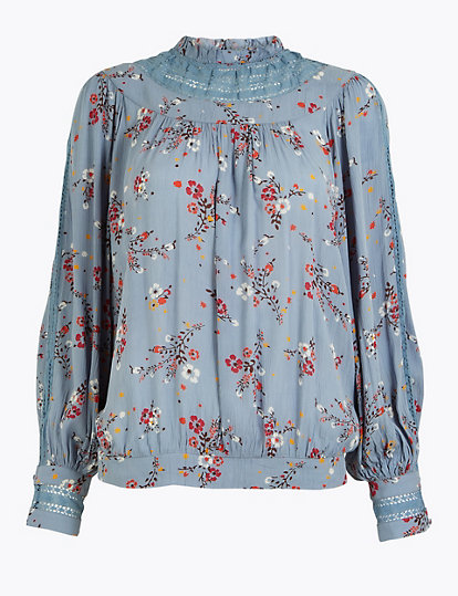 Pure Cotton Printed High Neck Blouse