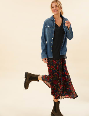 

Womens Per Una Langarmhemd mit Knopfdetail aus 100 % Baumwolle - Medium Indigo, Medium Indigo