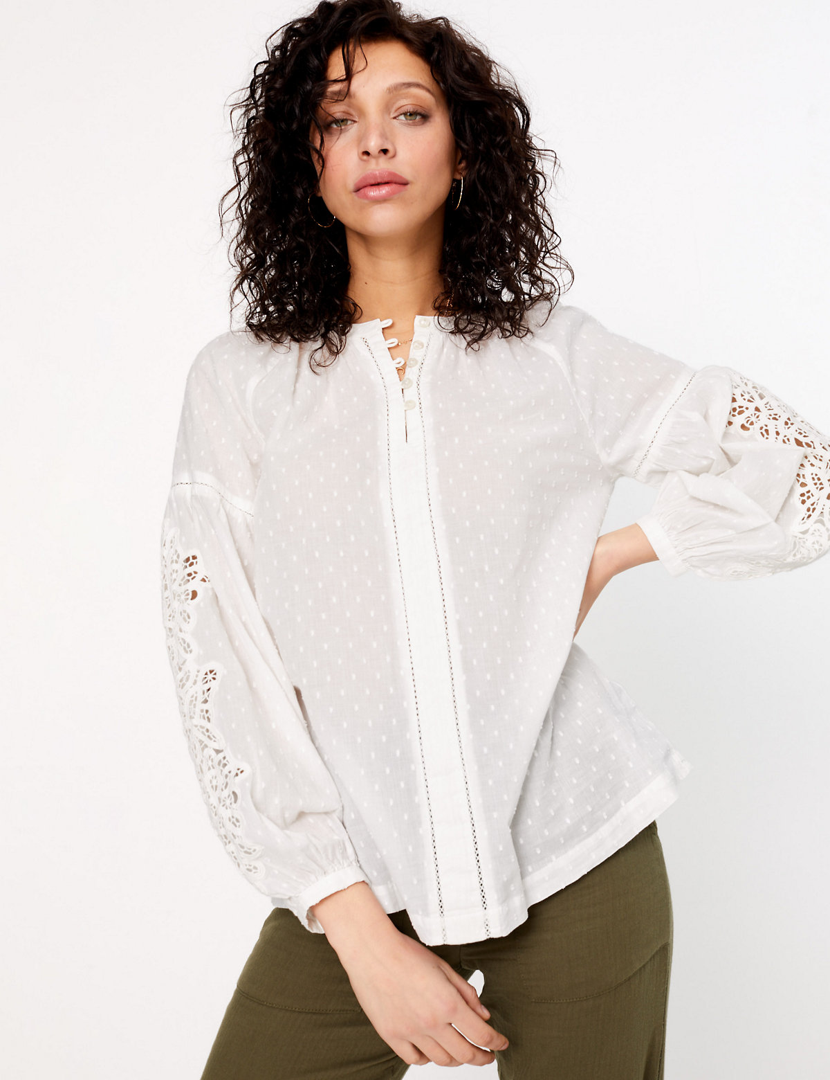Pure Cotton Textured Long Sleeve Blouse