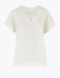 Pure Cotton Textured V-Neck T-Shirt