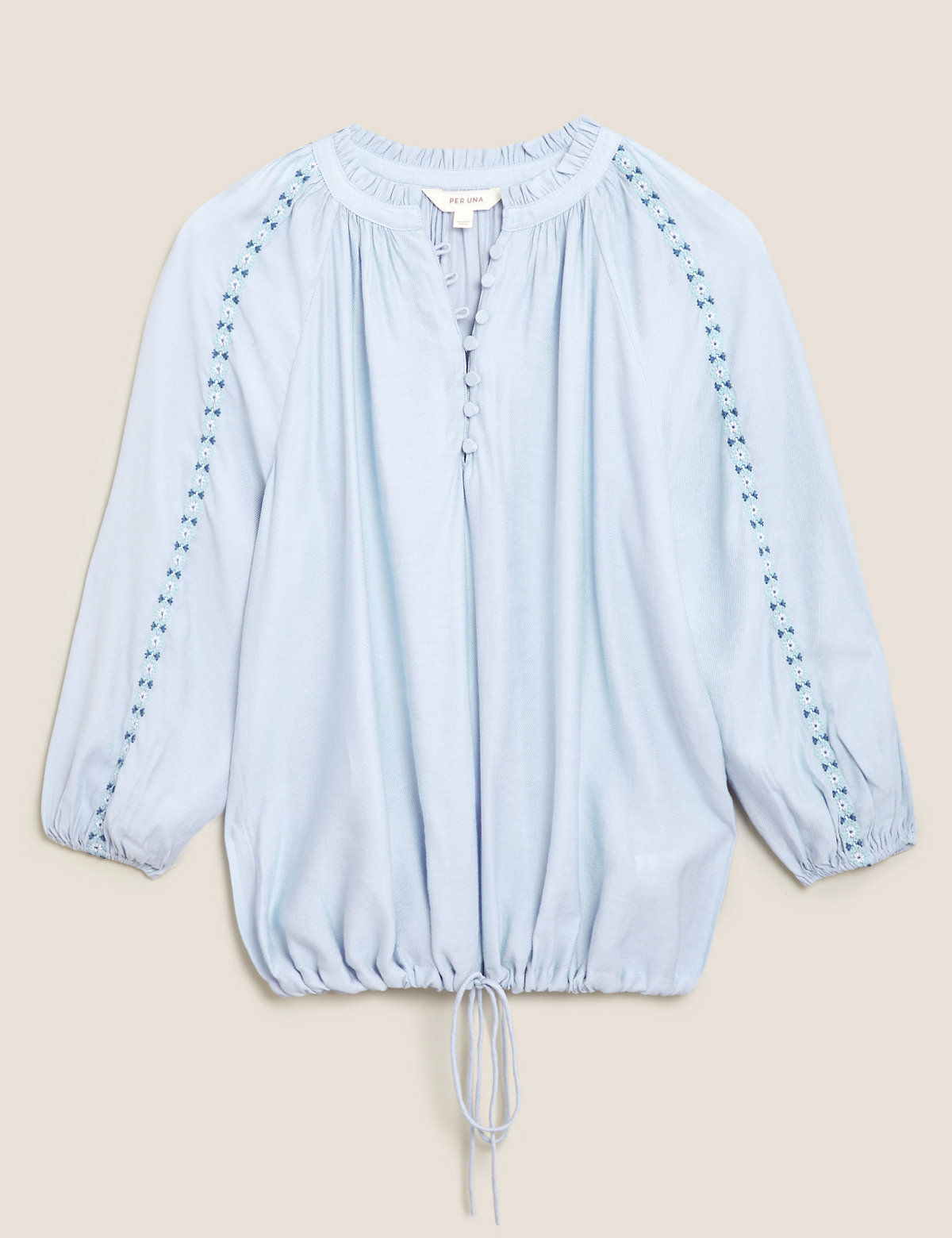Embroidered Relaxed Blouson Sleeve Blouse