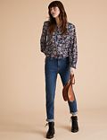 Floral High Neck Long Sleeve Popover Blouse